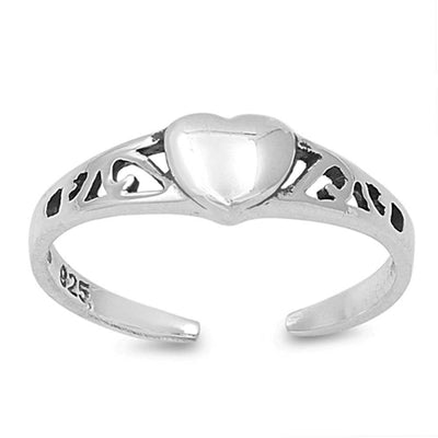 Sterling Silver Fancy Heart Toe RingAnd Face Height 4 MM