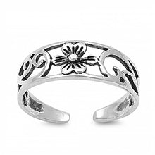 Load image into Gallery viewer, Sterling Silver Fancy Flower Design Toe Ring, Face Height 5 MM