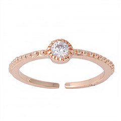 Sterling Silver Rose Gold Plated Thin Toe Ring with Centered CZ And Face Height 4 MM