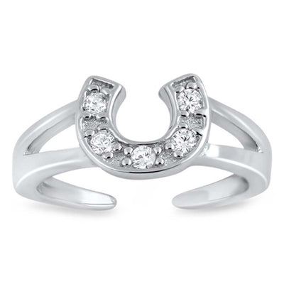 Sterling Silver Horseshoe Cubic Zirconia Shape Toe RingAndFace Height  7mm
