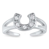 Sterling Silver Horseshoe Cubic Zirconia Shape Toe RingAndFace Height  7mm