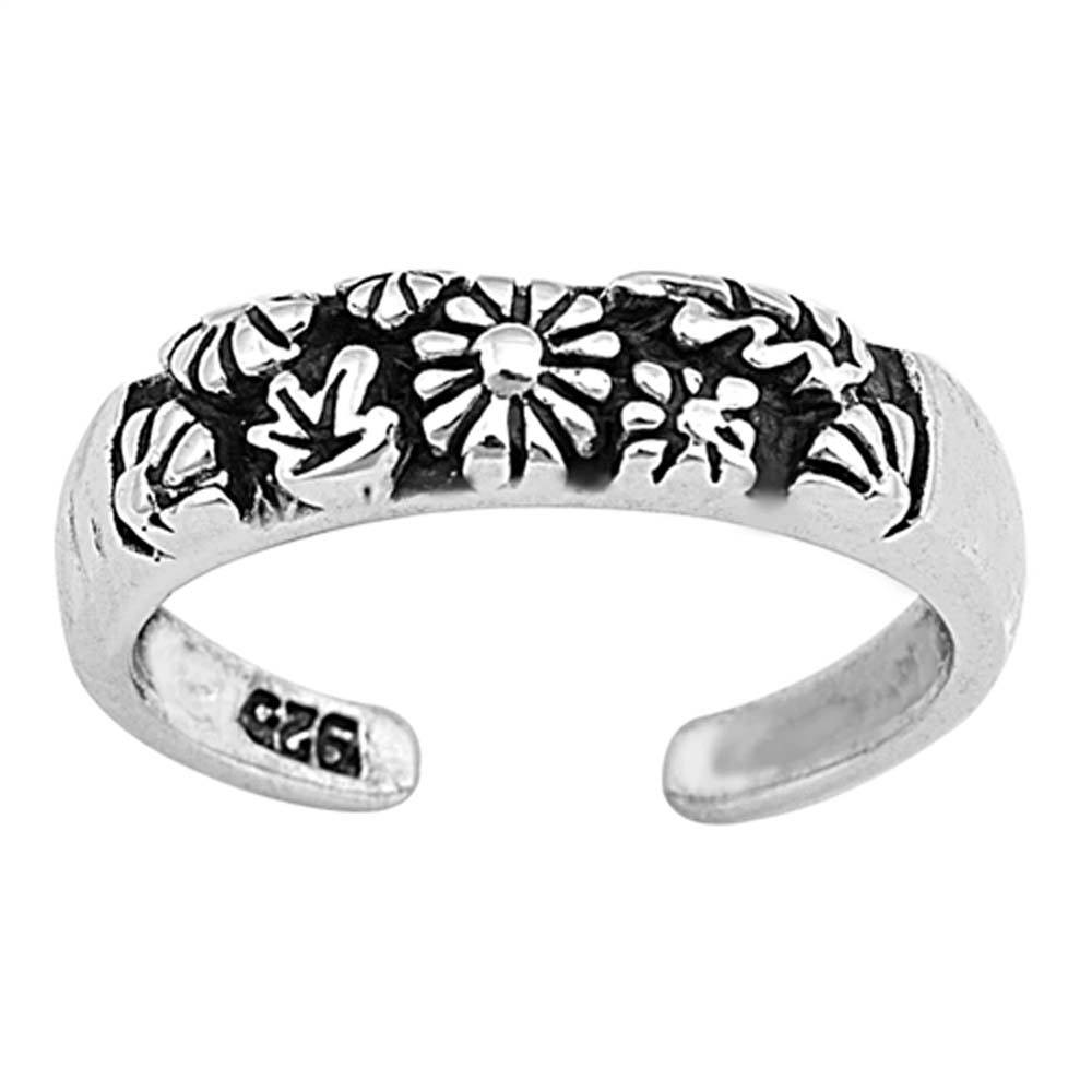 Sterling Silver  Flowers Shape Toe RingAndFace Height 4mm