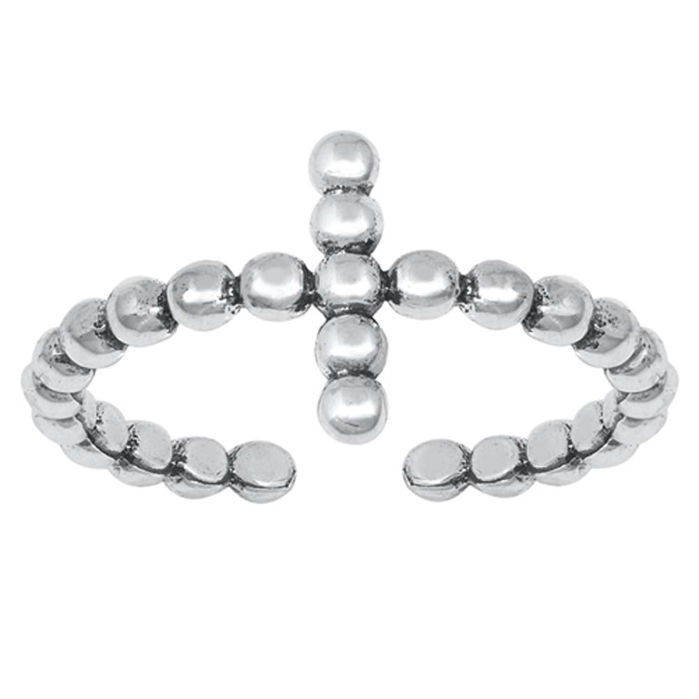 Sterling Silver Oxidized Beaded Cross Toe Ring