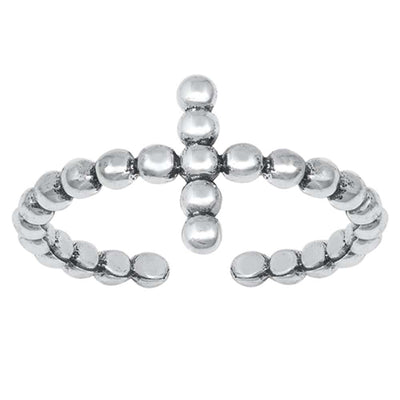 Sterling Silver Oxidized Beaded Cross Toe Ring