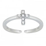 Sterling Silver Polished Finish Clear CZ Cross Toe Ring