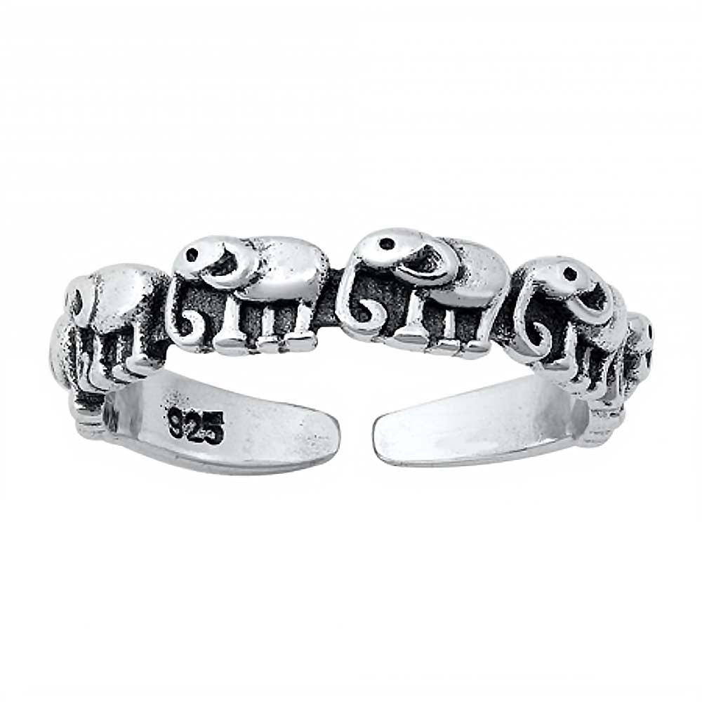 Sterling Silver Oxidized Finish Elephants Toe Ring