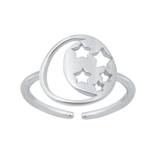 Load image into Gallery viewer, Sterling Silver Rhodium Plated Moon And Stars Toe Ring