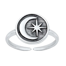 Load image into Gallery viewer, Sterling Silver Oxidized Crescent Moon And Star Toe Ring