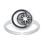 Sterling Silver Oxidized Crescent Moon And Star Toe Ring
