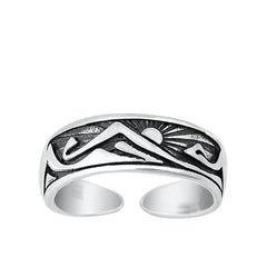 Sterling Silver Oxidized Mountains and Sun Toe Ring