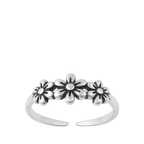 Sterling Silver Oxidized Flowers Toe Ring