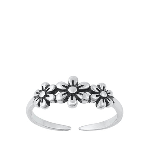 Sterling Silver Oxidized Flowers Toe Ring
