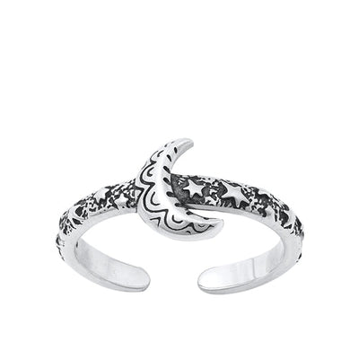 Sterling Silver Oxidized Moon And Stars Toe Ring