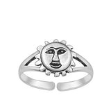 Sterling Silver Oxidized Sun Toe Ring-8 mm