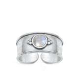 Sterling Silver Oxidized Moonstone Bali Toe Ring Face Height-7.4mm