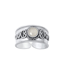 Load image into Gallery viewer, Sterling Silver Oxidized Round Moonstone Bali Toe Ring Face Height-8.2mm
