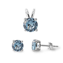 Load image into Gallery viewer, Sterling Silver Round Aquamarine  CZ Stud Earrings and Pendant Set