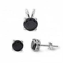 Load image into Gallery viewer, Sterling Silver Round Black CZ Stud Earrings and Pendant Set