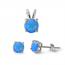 Load image into Gallery viewer, Sterling Silver Round Blue Lab Opal CZ Stud Earrings and Pendant Set