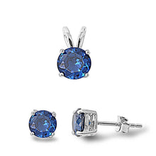 Load image into Gallery viewer, Sterling Silver Round Blue Sapphire CZ Stud Earrings and Pendant Set
