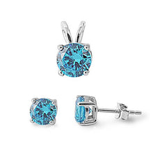 Load image into Gallery viewer, Sterling Silver Round Blue Topaz  CZ Stud Earrings and Pendant Set