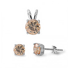 Load image into Gallery viewer, Sterling Silver Round Champagne CZ Stud Earrings and Pendant Set