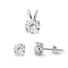 Load image into Gallery viewer, Sterling Silver Round Clear CZ Stud Earrings and Pendant Set