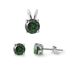 Load image into Gallery viewer, Sterling Silver Round Emerald CZ Stud Earrings and Pendant Set