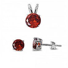 Load image into Gallery viewer, Sterling Silver Round Garnet CZ Stud Earrings and Pendant Set