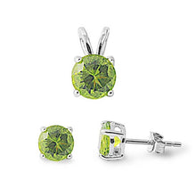 Load image into Gallery viewer, Sterling Silver Round Peridot CZ Stud Earrings and Pendant Set