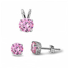Load image into Gallery viewer, Sterling Silver Round Pink CZ Stud Earrings and Pendant Set