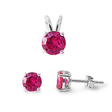 Load image into Gallery viewer, Sterling Silver Round Ruby CZ Stud Earrings and Pendant Set