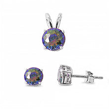 Load image into Gallery viewer, Sterling Silver Round Rainbow Topaz CZ Stud Earrings and Pendant Set