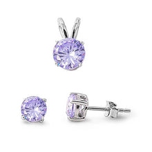 Load image into Gallery viewer, Sterling Silver Round Alexandrite CZ Stud Earrings and Pendant Set