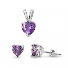Load image into Gallery viewer, Sterling Silver Luxurious Amethyst Heart CZ Stud Earrings and Pendant Set