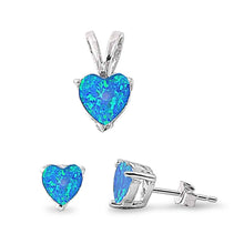 Load image into Gallery viewer, Sterling Silver Classy Blue Opal Heart Earrings and Pendant Set