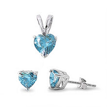Load image into Gallery viewer, Sterling Silver Luxurious Blue Topaz Heart CZ Stud Earrings and Pendant Set
