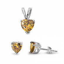 Load image into Gallery viewer, Sterling Silver Luxurious Champagne Heart CZ Stud Earrings and Pendant Set