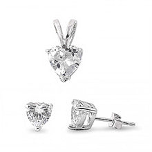 Load image into Gallery viewer, Sterling Silver Luxurious Clear Heart CZ Stud Earrings and Pendant Set