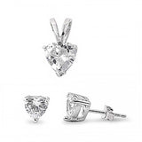 Sterling Silver Luxurious Clear Heart CZ Stud Earrings and Pendant Set
