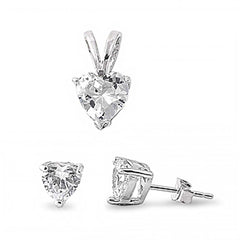 Sterling Silver Luxurious Clear Heart CZ Stud Earrings and Pendant Set