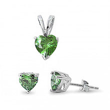 Load image into Gallery viewer, Sterling Silver Luxurious Emerald Heart CZ Stud Earrings and Pendant Set
