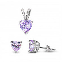 Load image into Gallery viewer, Sterling Silver Luxurious Alexandrite Heart CZ Stud Earrings and Pendant Set