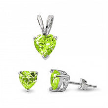 Load image into Gallery viewer, Sterling Silver Luxurious Peridot Heart CZ Stud Earrings and Pendant Set