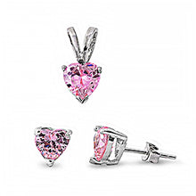 Load image into Gallery viewer, Sterling Silver Luxurious Pink Heart CZ Stud Earrings and Pendant Set