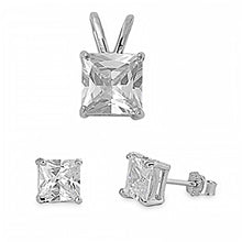 Load image into Gallery viewer, Sterling Silver Classy Princess Cut Clear CZ Stud Earrings and Pendant Set