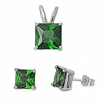 Load image into Gallery viewer, Sterling Silver Classy Princess Cut Emerald CZ Stud Earrings and Pendant Set