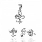 Sterling Silver Luxurious Fleur de Lis  Earrings and Pendant Set