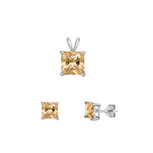 Load image into Gallery viewer, Sterling Silver Rhodium Plated Champagnge CZ Set