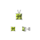 Sterling Silver Rhodium Plated Peridot CZ Set